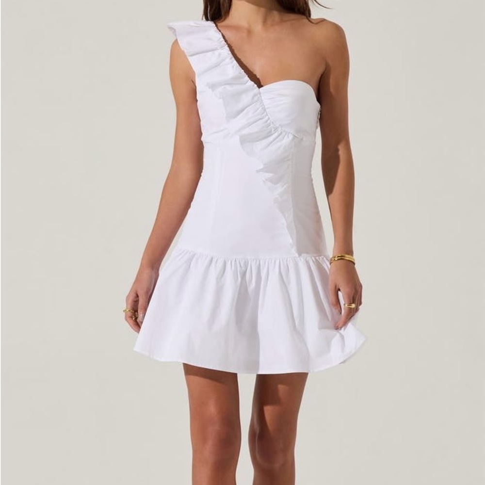 Astr One-Shoulder White Ruffle Mini Dress